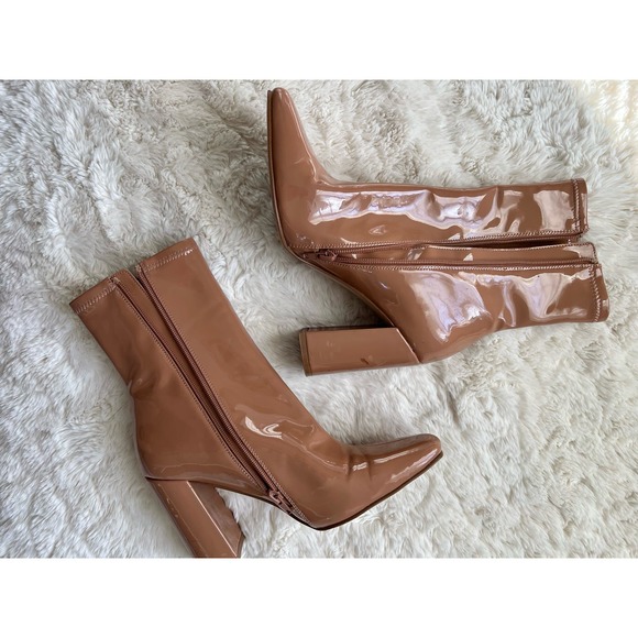 Steve Madden Mid Heel Boots Square Toe -Tan Size 9.5 - Picture 7 of 9